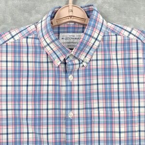 Mizzen Main Leeward Mens Medium Blue Check Windowpane Button Up Trim Fit Stretch